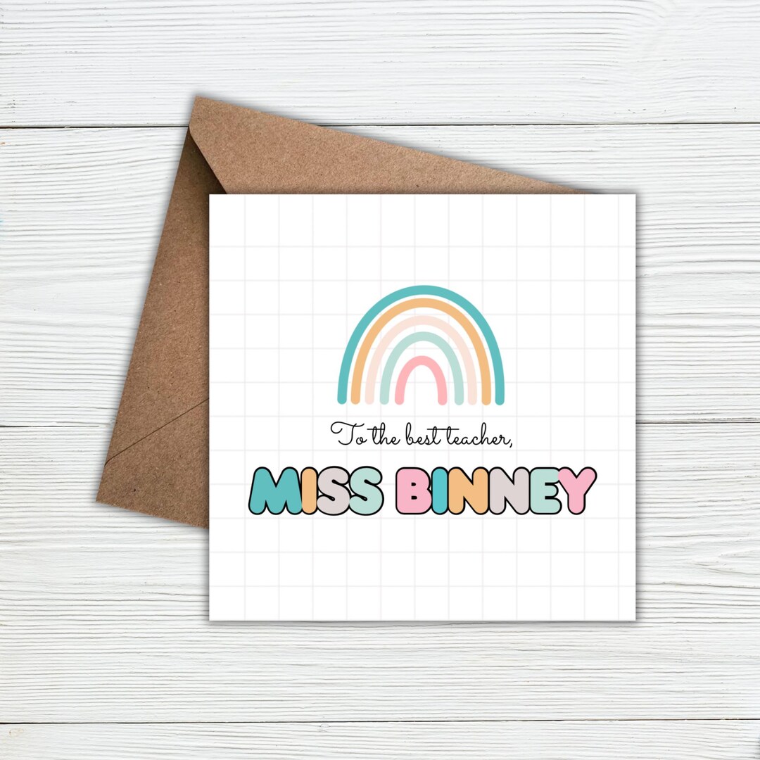 Personalised Teacher Thank You Card – Pastel Rainbow – End of Term Gift ...