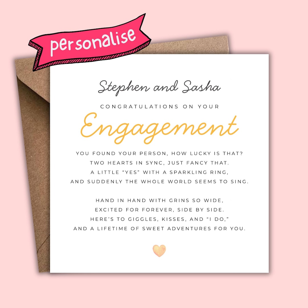 Personalised Engagement Card With Names – Engagement Poem Card