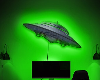 Spaceship Spacecraft Sign LED Wall Decor - Wall Art - Game Room Decor - Gamer Decoration - LED Decor - Custom LED Sign Personalized Gift