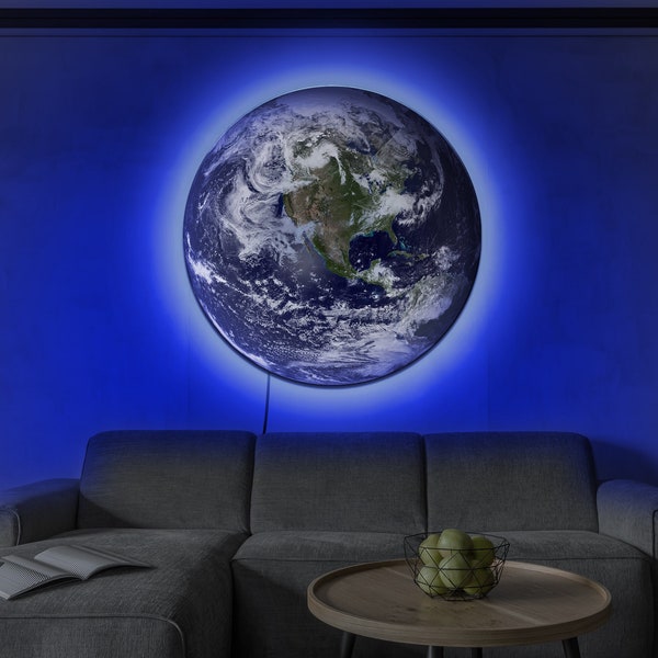 Planet Earth Wall Decor Sign Led - Glow in the dark Wall Art - Room Decor - Home Decor - LED Decoration - Custom LED Sign Personalized Gift
