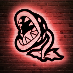 Piranha Plant Led Sign Wall Art Decor - Glow in the dark Wall Art - Super Mario Decor - LED Decoration - Custom Sign Gift