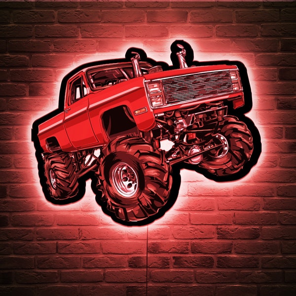 Custom Monster Truck - Car Wall Decor Kids - Monster Truck Light Lamp Neon - Truck for Boys Room Decor - Custom Gift - led wall art - usa