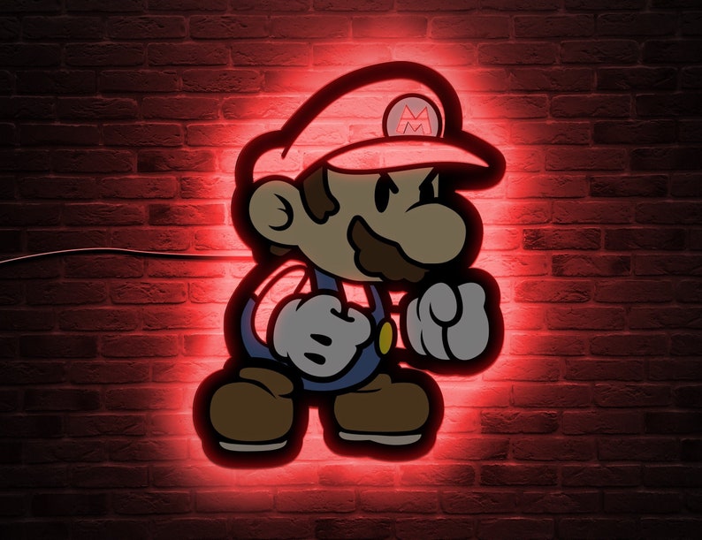 Mario Led Sign Wall Art Decor Glow in the dark Wall Art Kids Room Decor LED Decoration Custom Sign Gift image 1