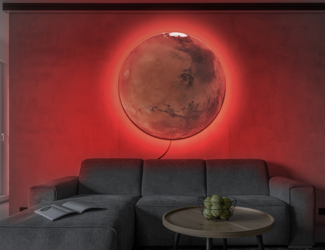 Red Mars Wall Decor Sign Led Glow in the Dark Wall Etsy