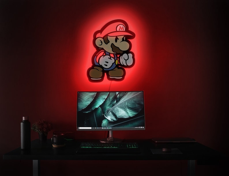 Mario Led Sign Wall Art Decor Glow in the dark Wall Art Kids Room Decor LED Decoration Custom Sign Gift image 3