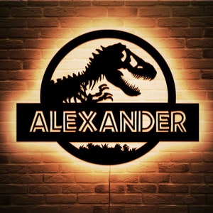 Dinosaur Custom Kids Name Wall Decor - Boys Led Sign - TJurassic Neon Room Decor - Kid Light Lamp - Personalized Name Boy Custom Led Sign