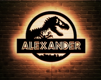 Dinosaur Custom Kids Name Wall Decor - Boys Led Sign - TJurassic Neon Room Decor - Kid Light Lamp - Personalized Name Boy Custom Led Sign