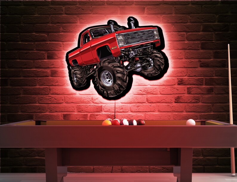 Monster Truck Wall Art Sign Led Car Wall Decor for Kids Etsy