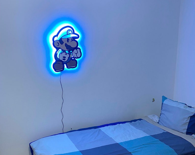 Mario Led Sign Wall Art Decor Glow in the dark Wall Art Kids Room Decor LED Decoration Custom Sign Gift image 4