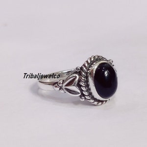 Handgemaakte zwarte onyx 925-zilveren ring: boho-statementsieraden