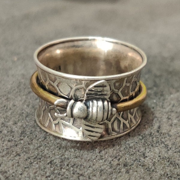 Honey Bee Spinner Ring, 925 Sterling Silver, Spinner Ring, Worry Ring, Anxiety Ring, Honeybee Spinner, Fidget Spinner Ring, Meditation Ring