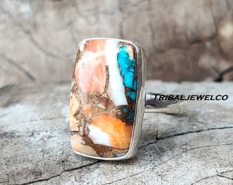 Oyster Copper Turquoise, Solid 925 Sterling, Silver Ring For Women, Handmade Ring, Oyster Cushion Stone Ring, Anniversary Gift, Gift For Her