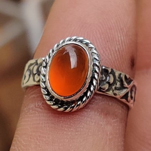 Carnelian Gemstone Ring for Women, 925 Sterling Silver Ring for Her, Oval Shaped Ring, Valentine Gift, Minimalist Silver Handmade Ring,