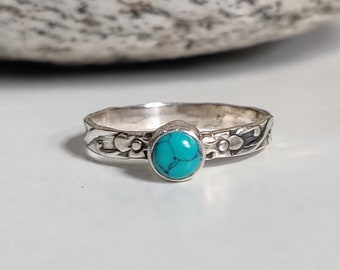 Turquoise Stone Ring, Sterling Silver 925 Ring, Gemstone Ring, Women Ring, Flower Ring, Gift For Her, Handmade Ring, Turquoise Ring