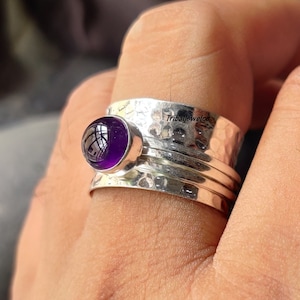 Amethyst Sterling Silver Spinner Ring: Handmade Meditation Worry Ring