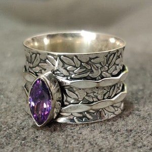 Amethyst Sterling Silver Spinner Ring: Handmade Worry Ring