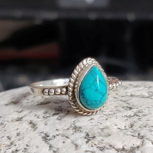 Handmade Pear Turquoise Ring: Sterling Silver 925 Gemstone
