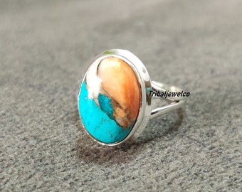 Gift Oyster Copper Turquoise made in Solid 925 Sterling Silver, Ring For Women, Handmade Ring, Anniversary Gift, Gift For Her