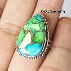 Vibrant Vision: Peacock Dahlia Turquoise 925 Silver Ring, Handmade Gift,Birthday Gift, Christmas Gift Green Turquoise Ring, Anniversary Gift