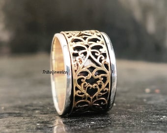 Spinner Ring, 925 Sterling Silver, Fidget Spinner Ring, Worry Ring, Silver Handmade Ring, Tribal Art Spinner Ring, Meditation Spinner Ring