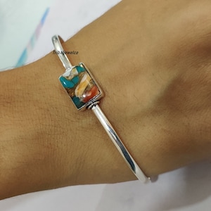 Oyster Copper Turquoise Bangel, Single Wire Cuffed Bracelet , 925 Sterling Silver Statement Bangle, Bangle for Women, Beautiful Bangle