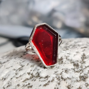 Red Garnet Dainty Coffin, Handmade Coffin Ring, Sterling Silver 925, Gemstone Ring, Women Ring, Flower Ring, Gift For Her, Christmas Gift