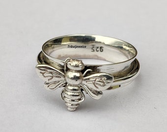 Anillo giratorio de abeja de plata esterlina: joyería artesanal para inquietarse