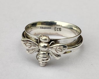 Honeybee Spinner Ring Gift in 925 Sterling Silver, Honey Bee Spinner Friendship Ring, Handmade Ring, Concentration Ring, Fidget Spinner Ring