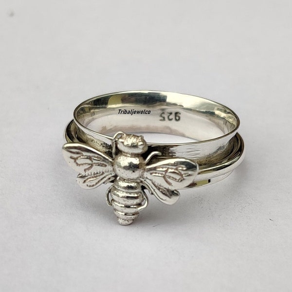 Sterling Silver Honeybee Spinner Ring: Handmade Fidget Jewelry