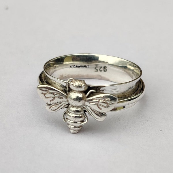 Honeybee Spinner Ring Gift in 925 Sterling Silver, Honey Bee Spinner Friendship Ring, Handmade Ring, Concentration Ring, Fidget Spinner Ring