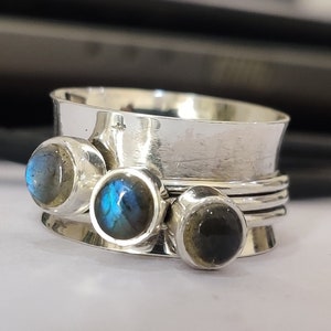 Labradorite 925 Sterling Silver Spinner Ring: Handmade Worry Ring
