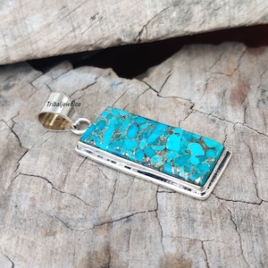Copper Turquoise Pendant, Handmade Pendant, Silver Pendant, Gemstone Pendant, Pendant Jewelry, Delicate Pendant, All Occasion Gift Item