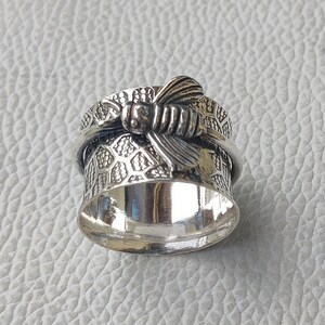 Honey Bee Sterling Silver Spinner Ring: Handmade Meditation Anxiety Ring