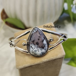 Dendritic Opal Bangle, 925 Sterling Silver Bangle, Handmade Bangle Anniversary Gift, Silver Jewelry, Woman Gift, Gift For Her,