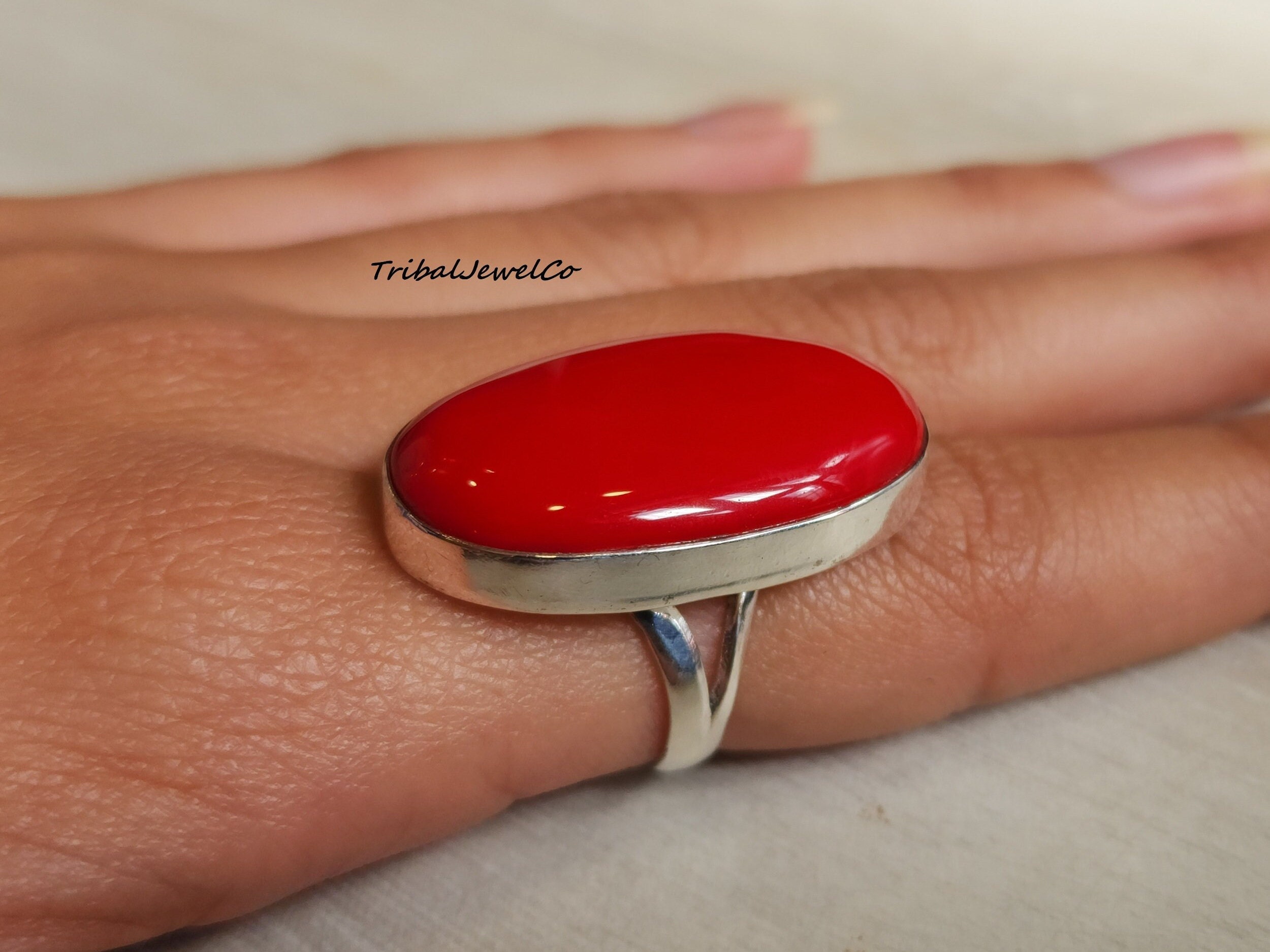 Shining Red Coral Gemstone Ring Made in 925 Sterling Silver Gemstone Ring Women Ring Gift for Her Handmade Ring Celtic Statement Ring