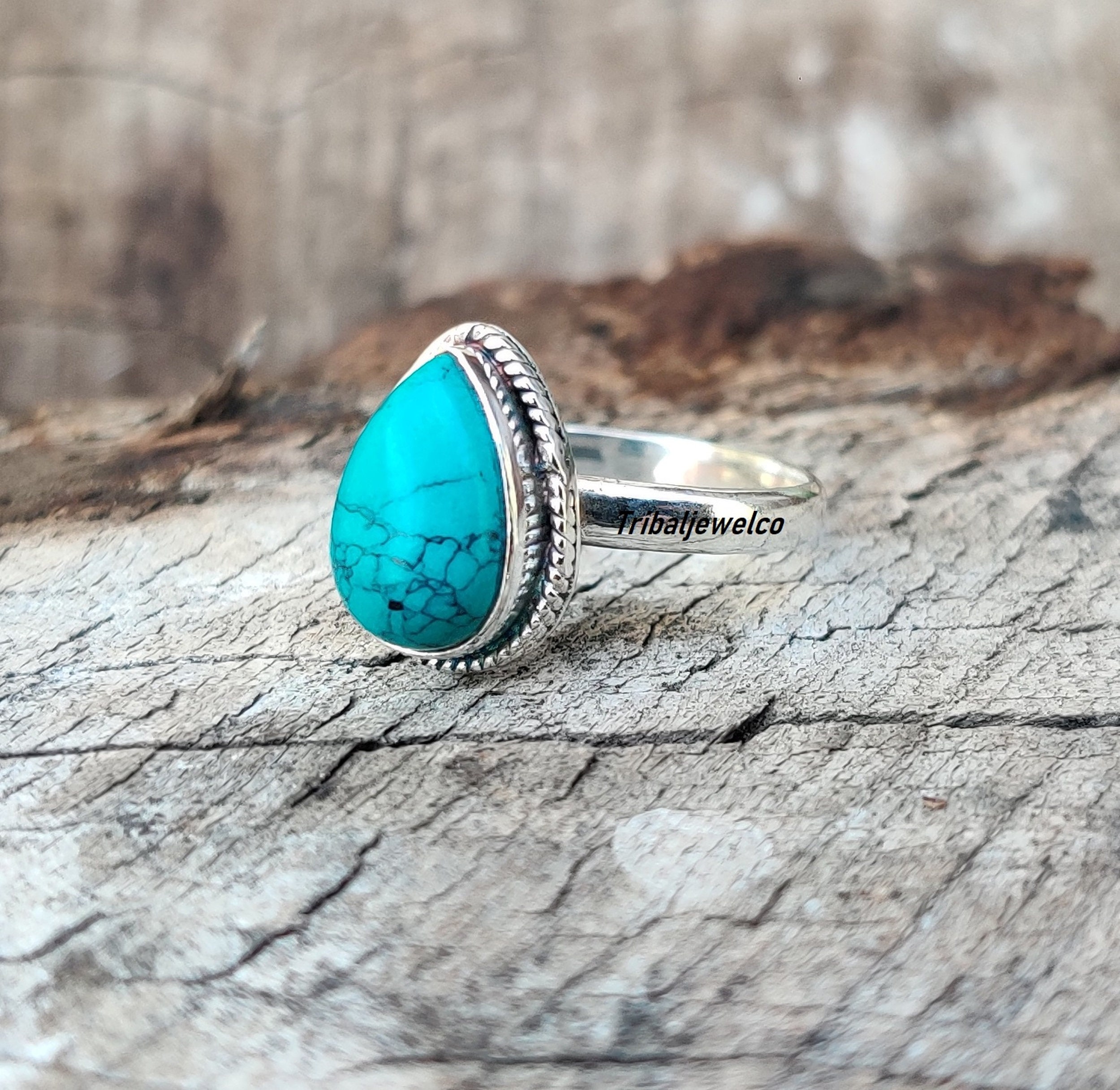 Handmade Pear Turquoise Ring: Sterling Silver 925 Gemstone - Etsy
