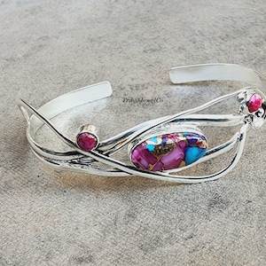 Pink Oyster Turquoise Bangle: 925 Sterling Silver Women&#39;s Jewelry