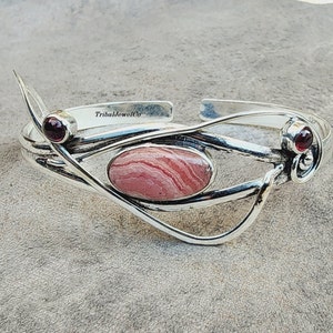 Rhodochrosit Statement Armband: 925 Sterling Silber Edelstein Schmuck