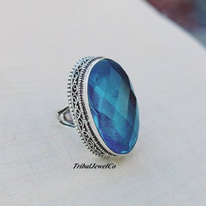 Blue Topaz Quartz Vintage Design Ring for Women, 925 Sterling Silver Handmade Ring for Her, Bridesmaid Handmade Jewelry for Women