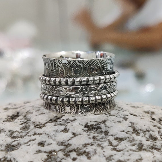 Sterling Silver Spinner Ring: Handmade Fidget Meditation Ring