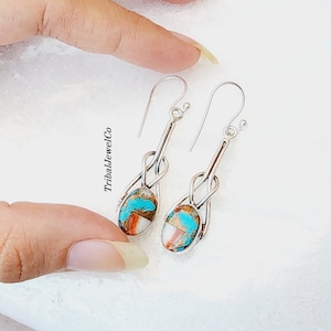 Pendientes de piedra lunar natural, pendientes hechos a mano, pendientes de plata, pendientes de piedras preciosas, joyería hecha a mano, pendiente elegante, regalo para mujer Oyster Turquoise