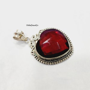 Handmade Heart Garnet Quartz Pendant: 925 Sterling Silver Statement Jewelry