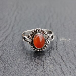 Carnelian Gemstone Ring for Women, 925 Sterling Silver Ring for Her, Oval Shaped Ring, Valentine Gift, Minimalist Silver Handmade Ring,