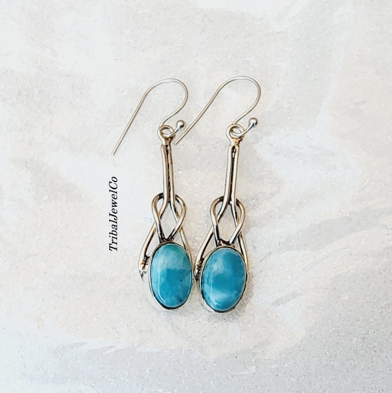 Pendientes de piedra lunar natural, pendientes hechos a mano, pendientes de plata, pendientes de piedras preciosas, joyería hecha a mano, pendiente elegante, regalo para mujer Larimar