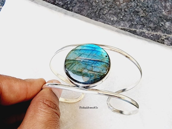 手作りラブラドライトスターリングシルバーブレスレット：トライバル