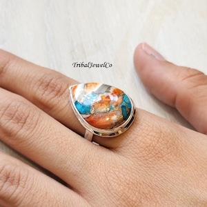Spiny Oyster Ring, Oyster Copper Turquoise Ring, 925 Sterling Silver, Gemstone Ring, Silver Ring For Women, Summer Jewelry, Handmade Jewelry