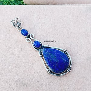 Handmade Sterling Silber Lapis Lazuli Anhänger: Damen Schmuck