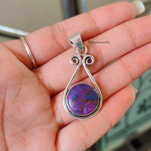 Lila Kupfer Türkis Anhänger, Handgemachter Anhänger, Silber Anhänger, Edelstein Anhänger, Anhänger Schmuck, Zarte Anhänger, Geschenk für alle Anlass