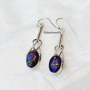 Pendientes de piedra lunar natural, pendientes hechos a mano, pendientes de plata, pendientes de piedras preciosas, joyería hecha a mano, pendiente elegante, regalo para mujer Purple Turquoise