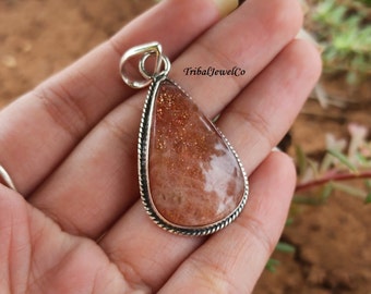 Elegant Sunstone Pendant: Handmade 925 Sterling Silver Jewelry